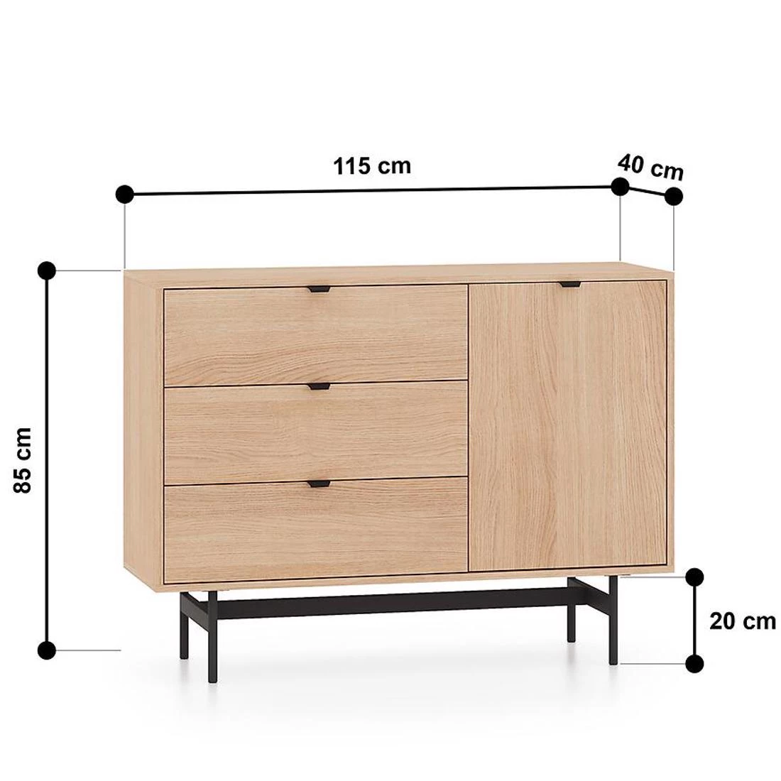 Reynos komoda 115x40x85 Oak Mavelie