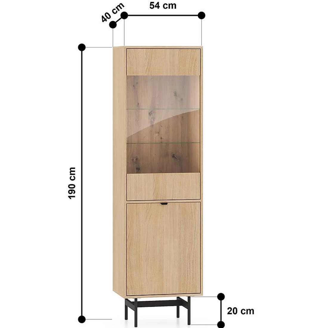 Reynos vitrina 54x40x190 hrast