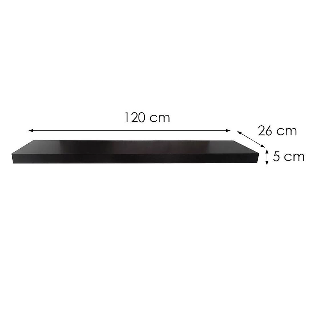 Ligno zidna polica 120x26x5 crna