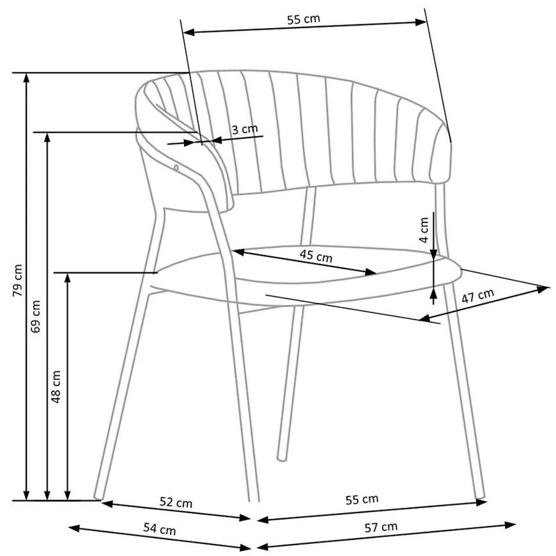 K426 stolica 57x54x48/79 cm siva