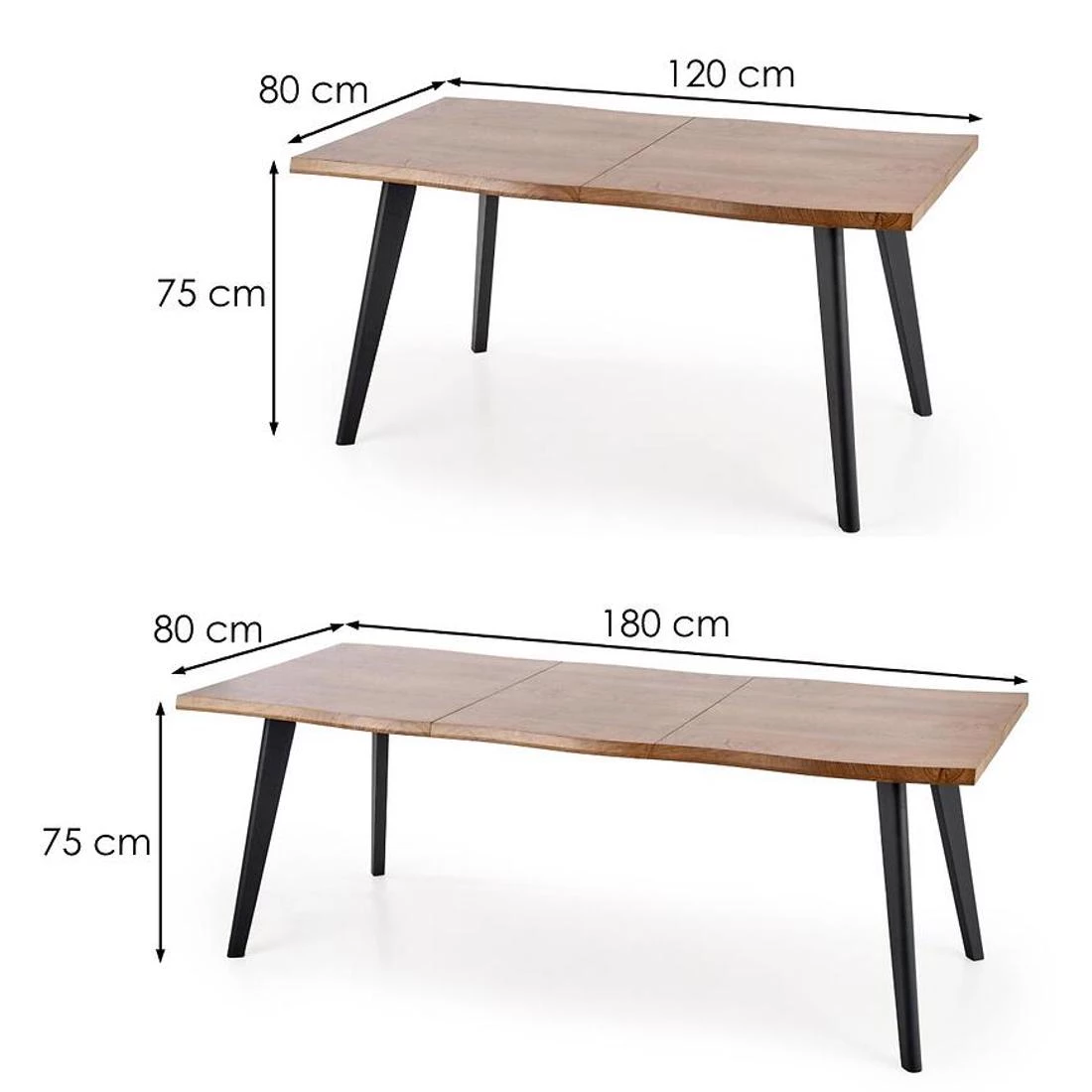 Dickson razvlacni stol 120/180x80 cm prirodni hrast/crna