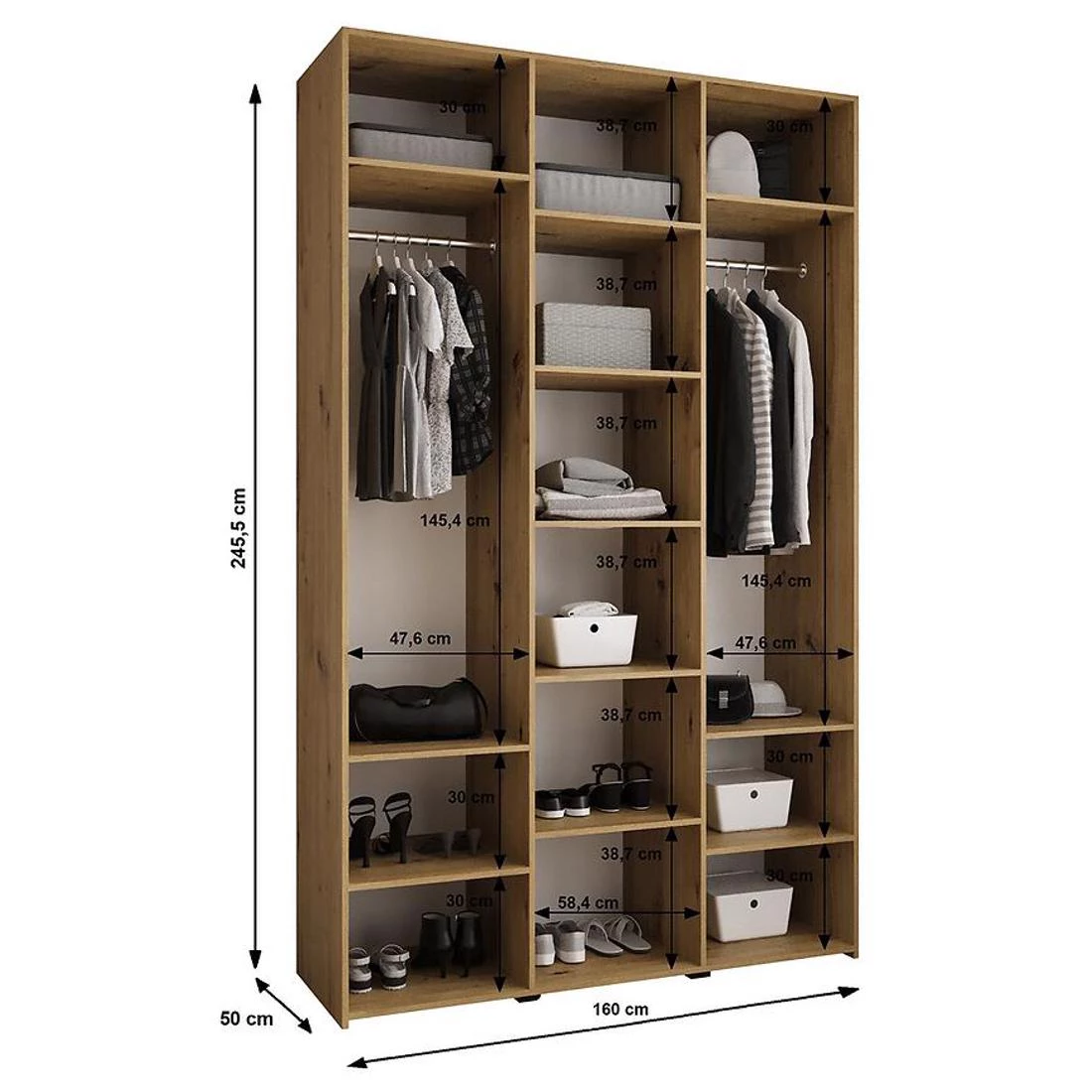 Como 1-160 ormar  50x160x245,5 cm bela/zlatna