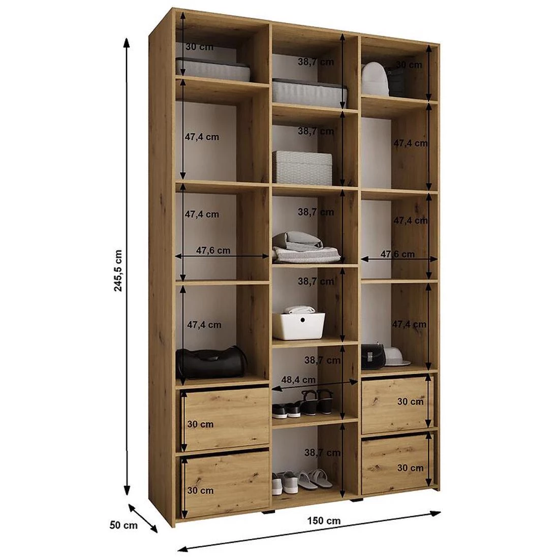 Como 1-150 ormar 50x150x245,5 cm bela/crna