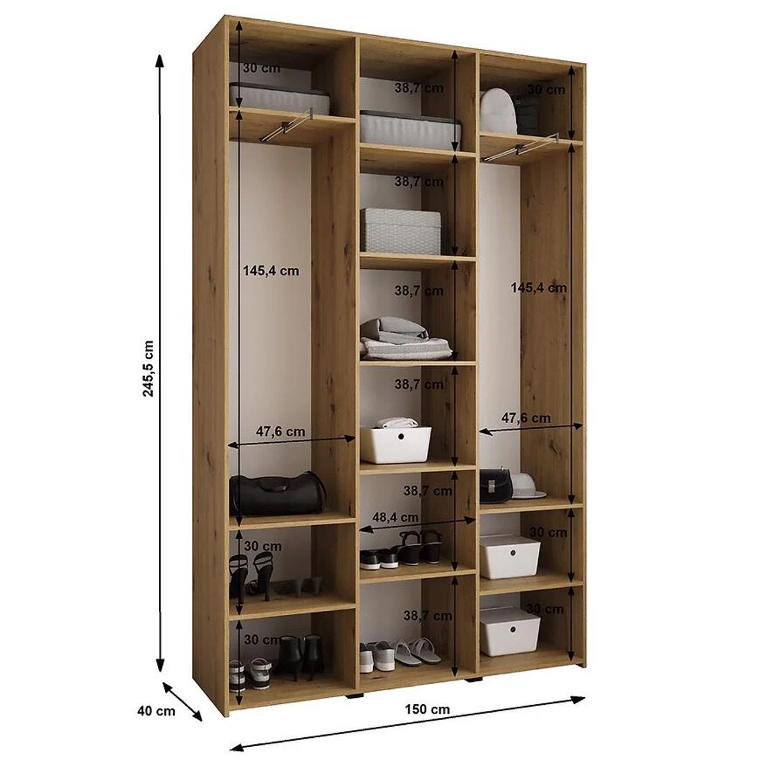 Como 2-150 ormar 40x150x245,5 cm bela/crna
