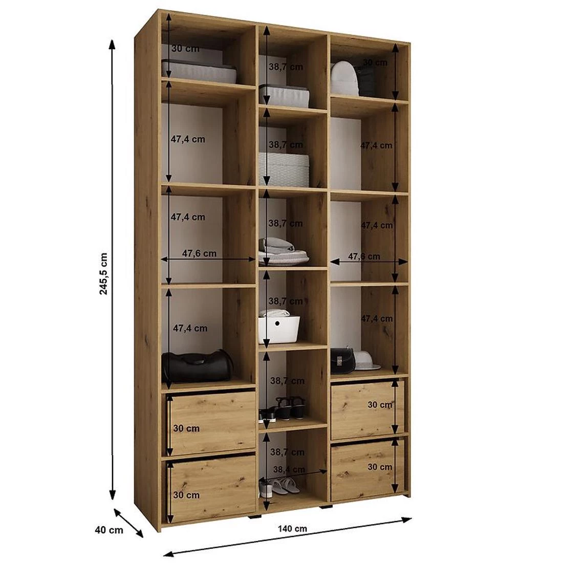 Como 2-140 ormar 40x140x245,5 cm belo/crni