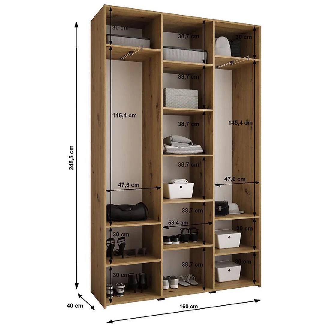 Como 1-160 ormar 40x160x245,5 cm bela/crna