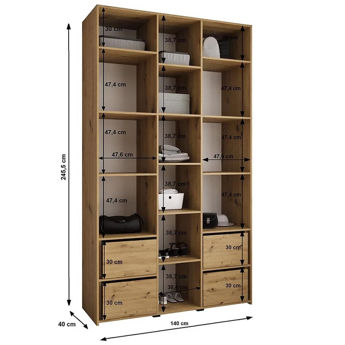 Como 1-140 ormar 40x140x245,5 cm bela/crna