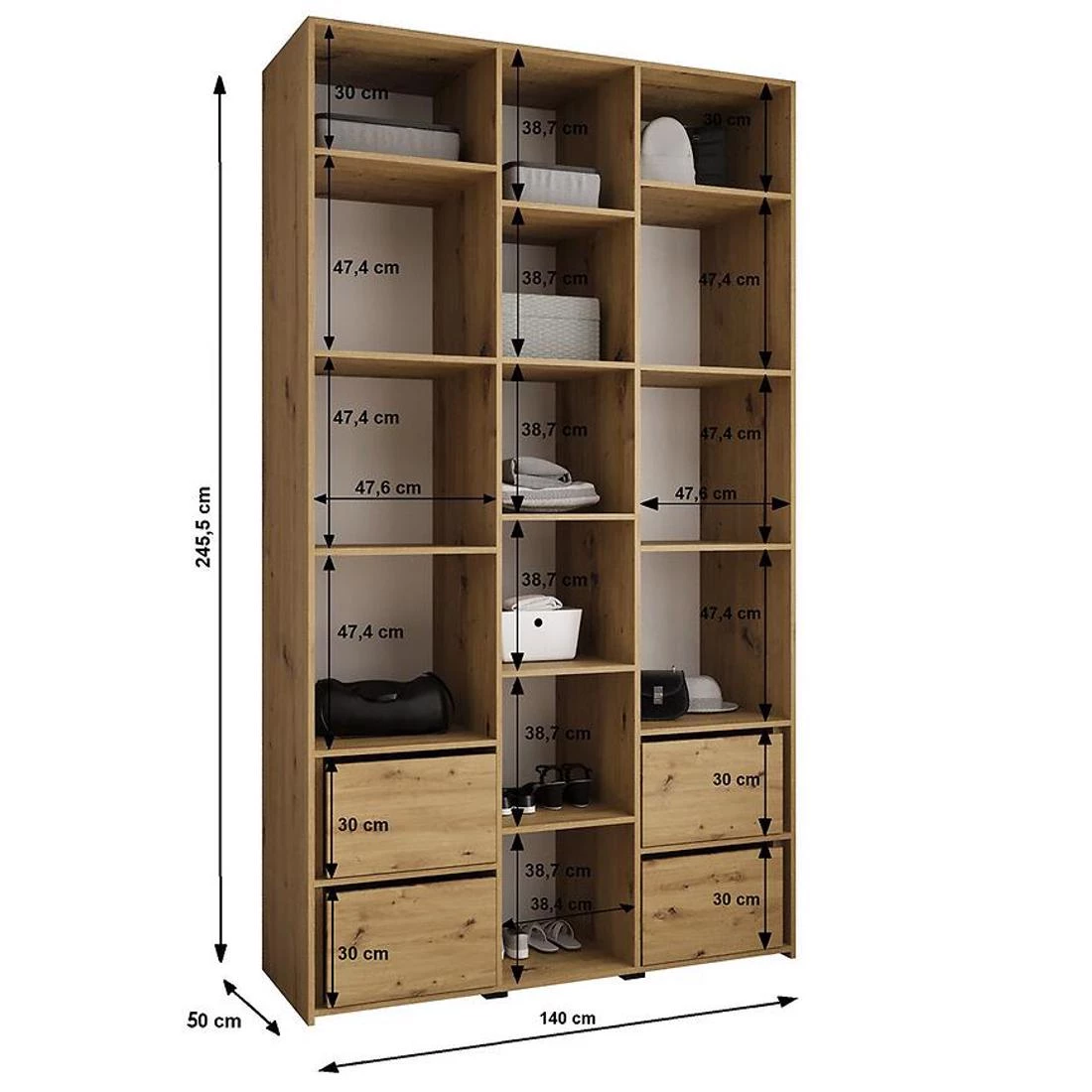Como 3-140 ormar 50x140x245,5 cm  belo/crni