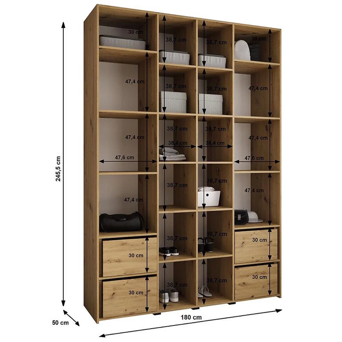 Como 1-180 ormar 50x180x245,5 cm bela/crna