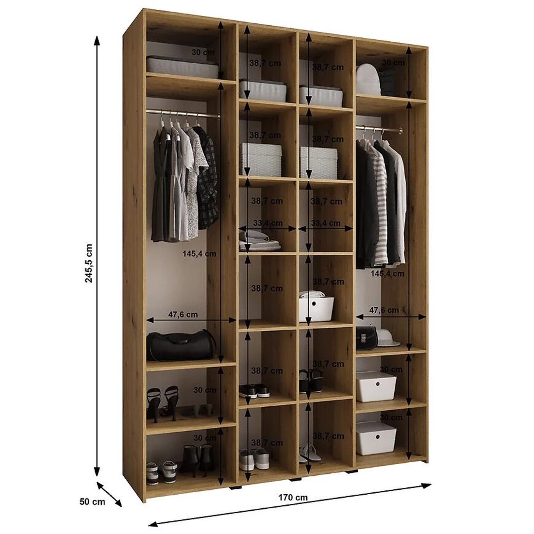 Como 1-170 ormar  50x170x245,5 cm bela/crna
