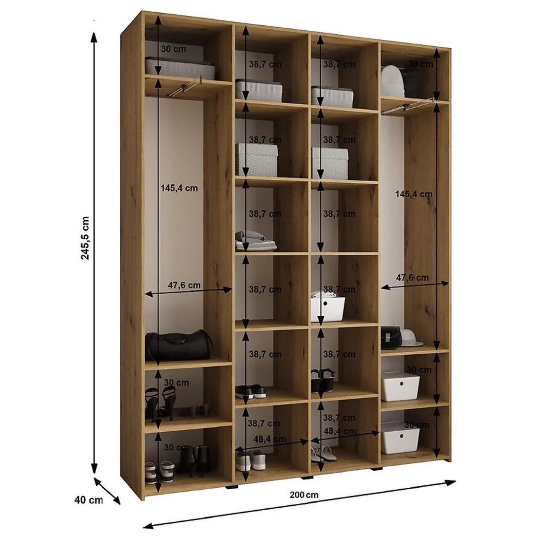 Como 4-200 ormar 40x200x245,5 cm kašmir/crna