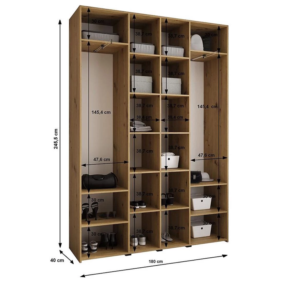Como 2-180 ormar  40x180x245,5 cm  bela/crna