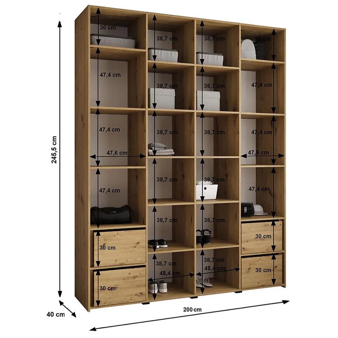 Como 1-200 ormar 40x200x245,5 cm bela/zlatna