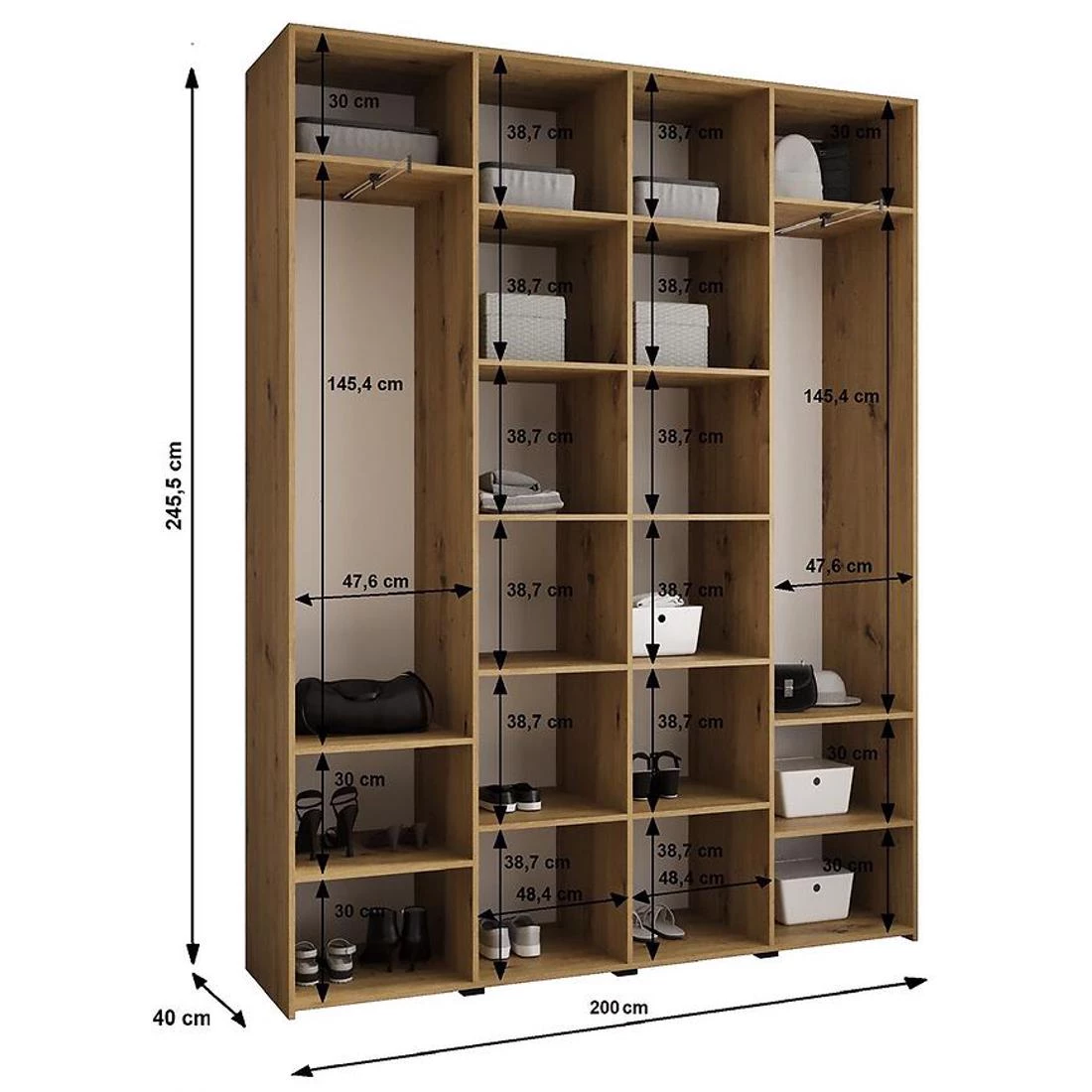Como 1-200 ormar  40x200x245,5 cm bela/crna