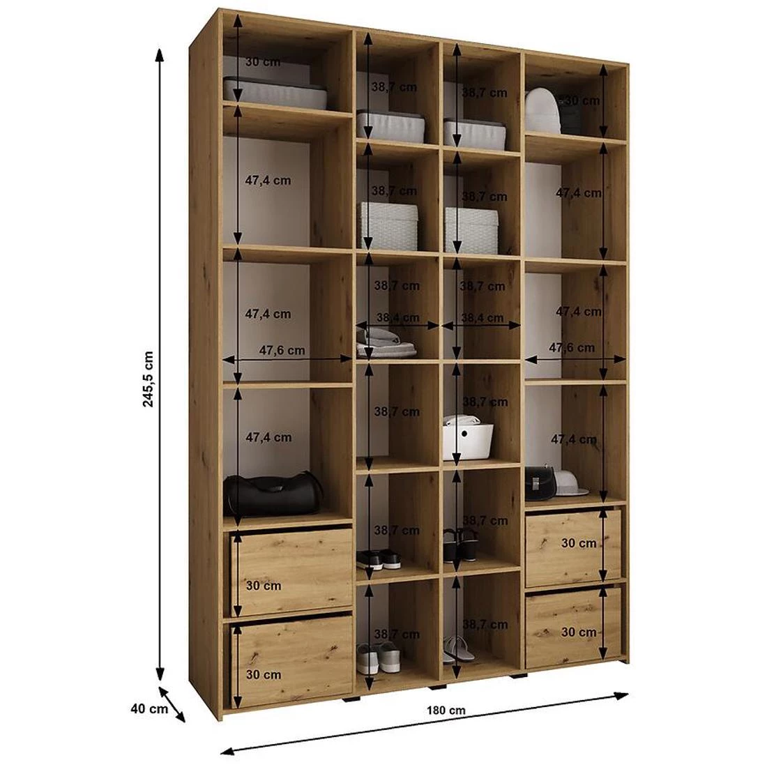 Como 1-180 ormar 40x180x245,5 cm bela/zlatna