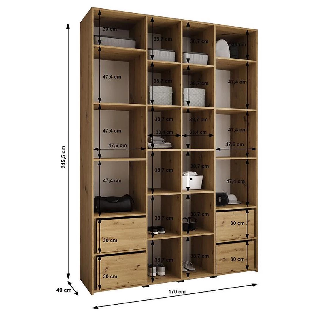 Como 1-170 ormar 40x170x245,5 cm bela/crna