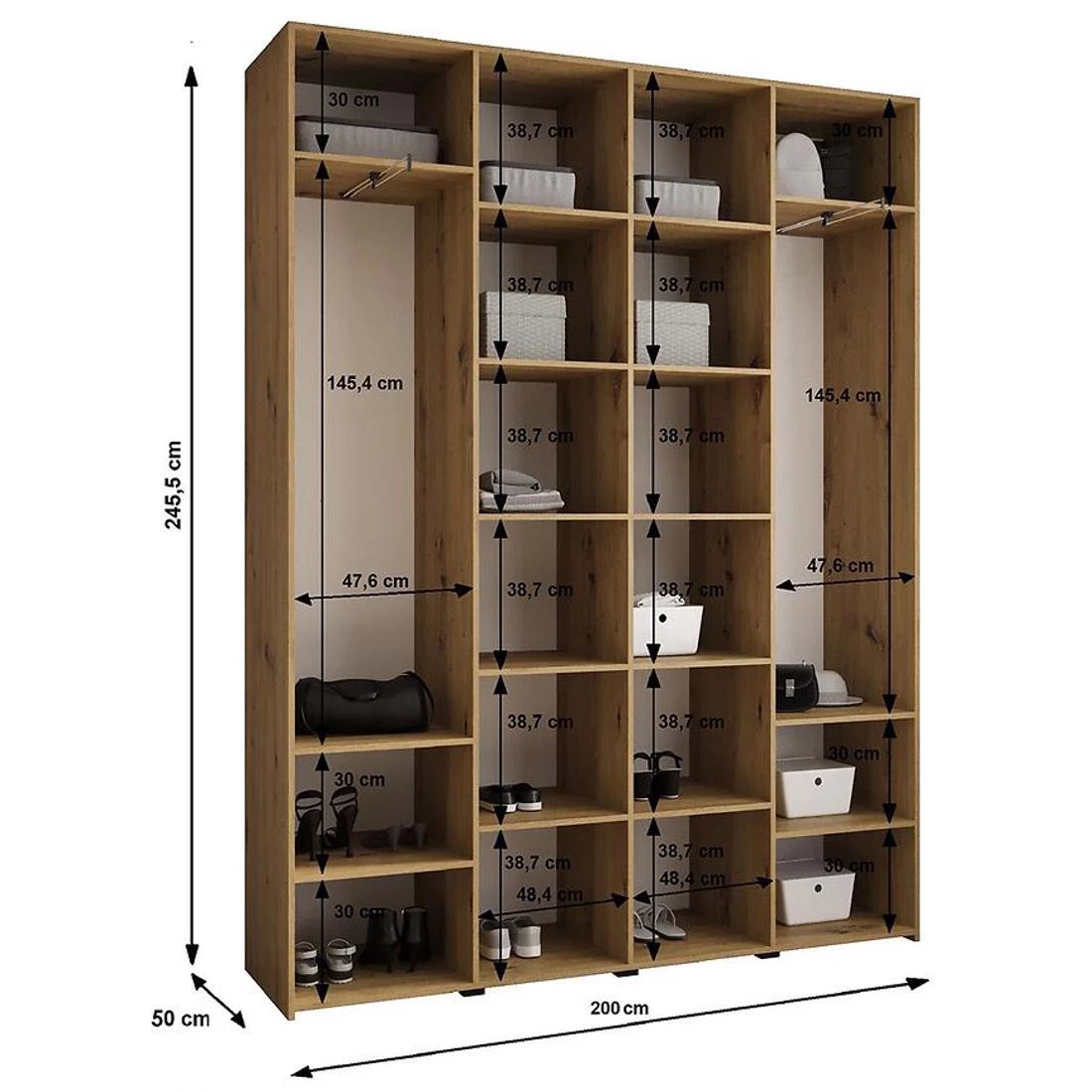 Como 4-200 ormar  50x200x245,5 cm bela/crna