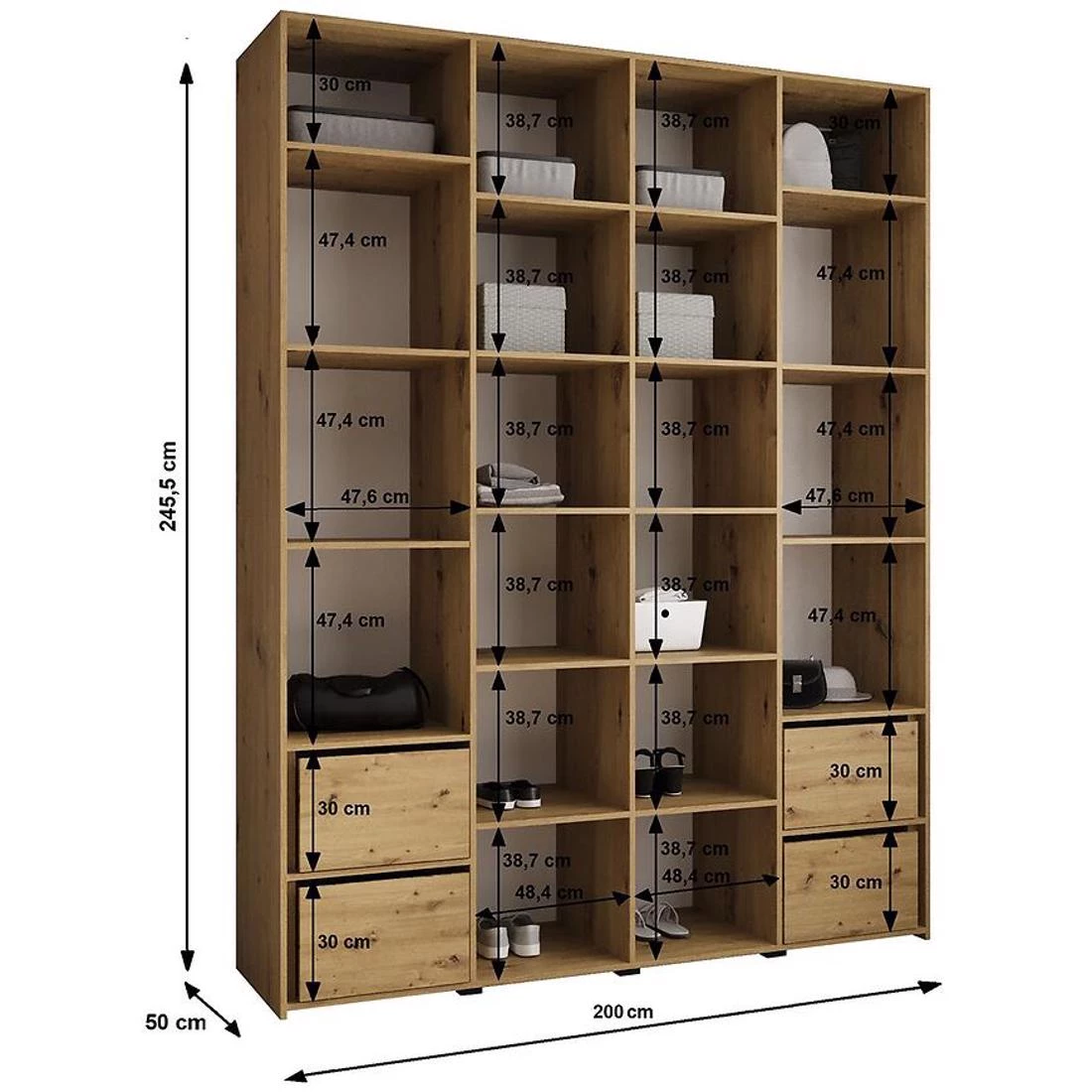 Como 3-200 ormar 50x200x245,5 cm bela/crna