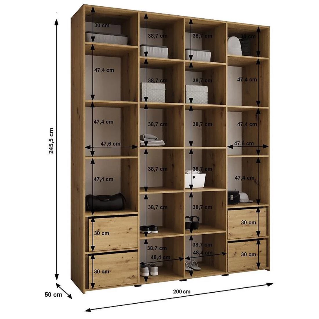 Como 2-200 ormar 50x200x245,5 cm bela/crna