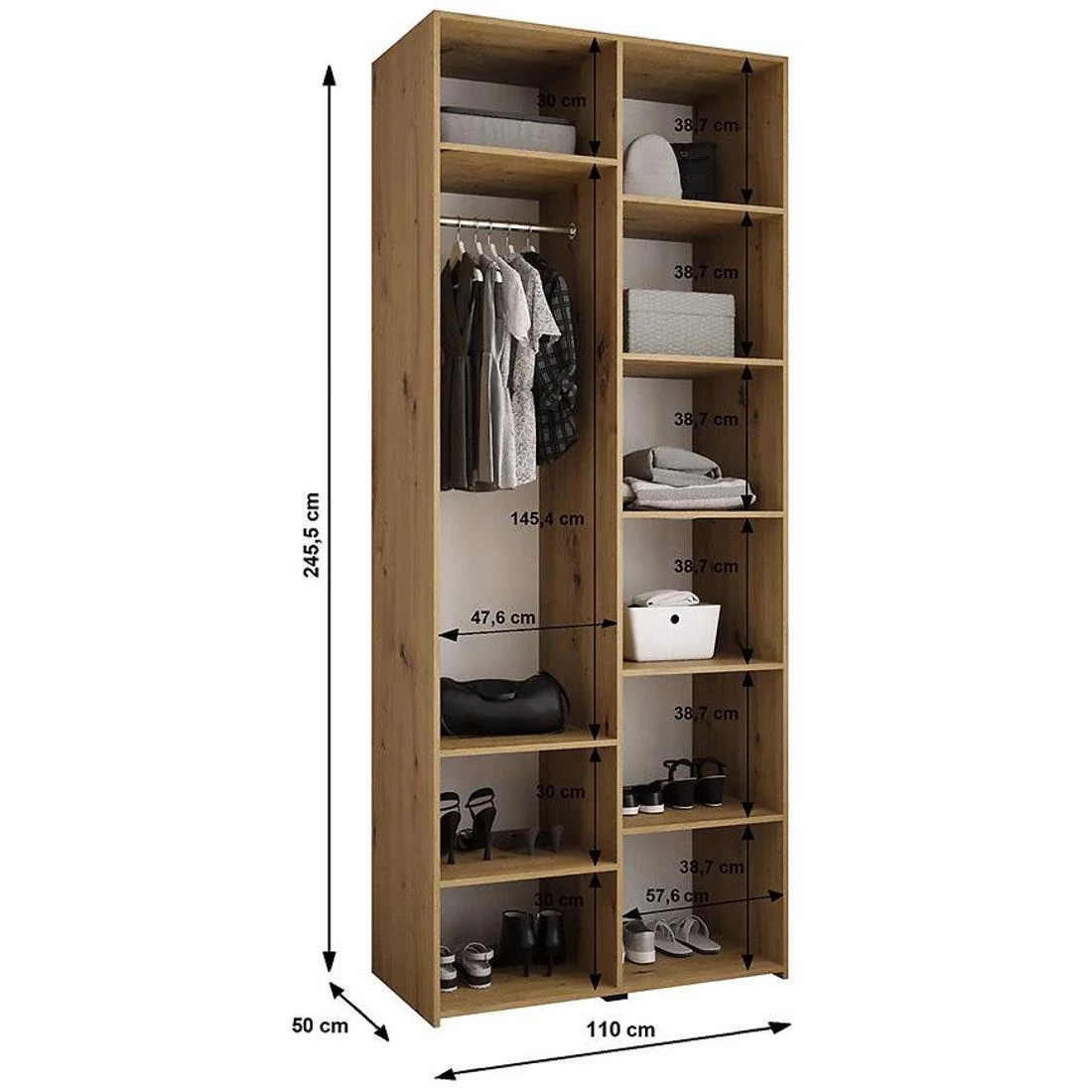 Como 1-110 ormar 50x110x245,5 cm bela/crna