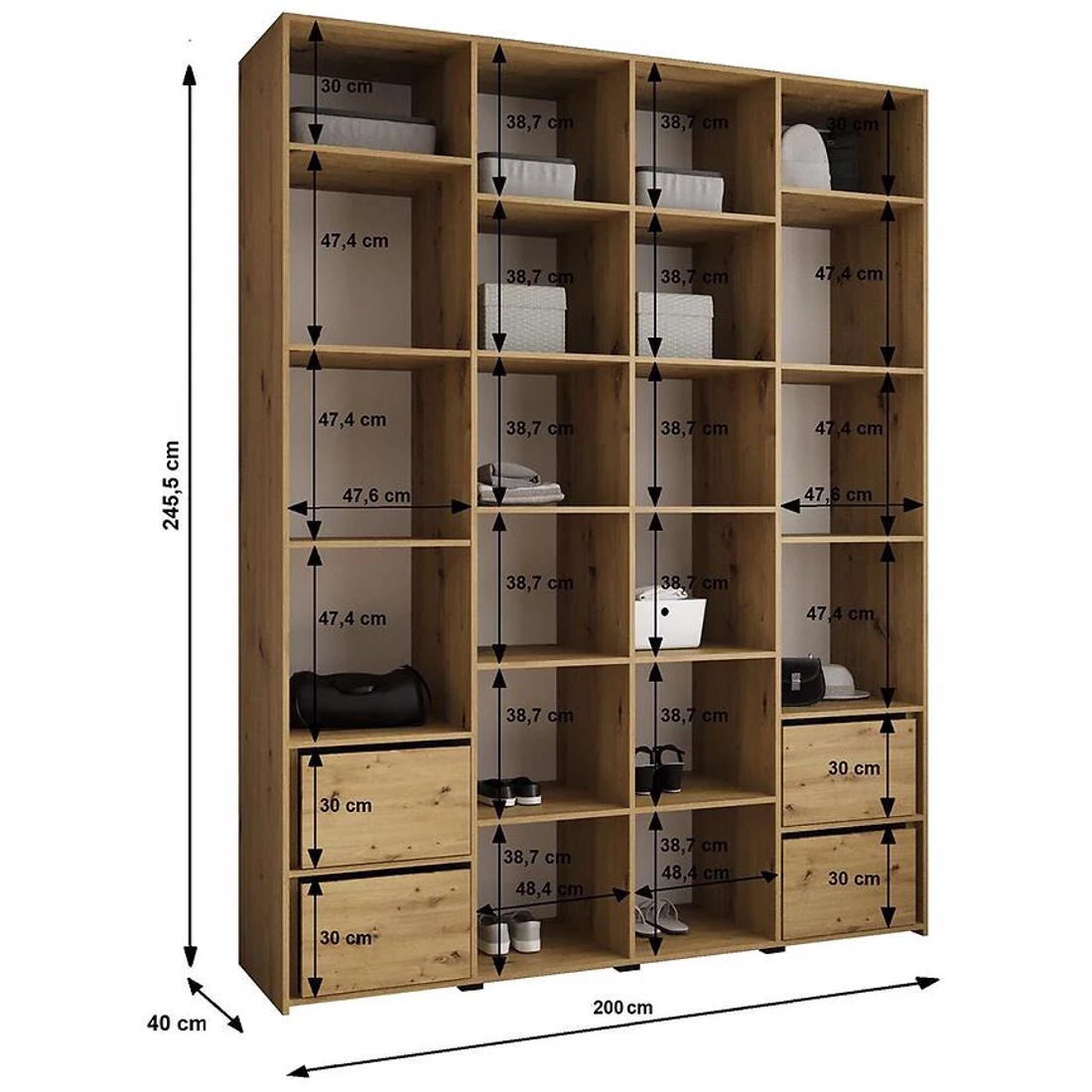 Como 3-200 ormar 40x200x245,5 cm bela/crna
