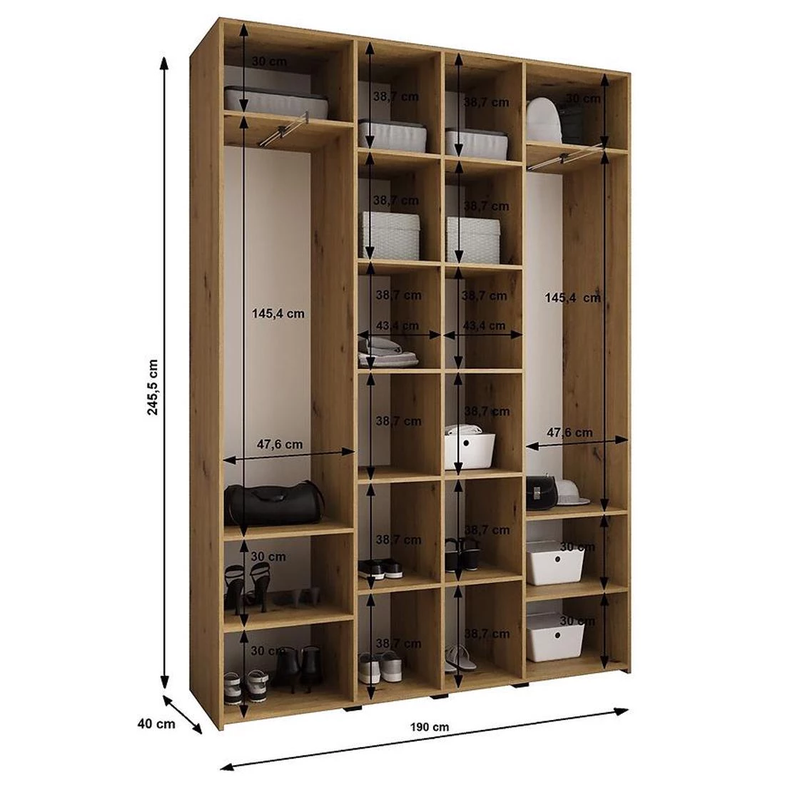 r Como 3-190 ormar  40x190x245,5 cm belo/crni