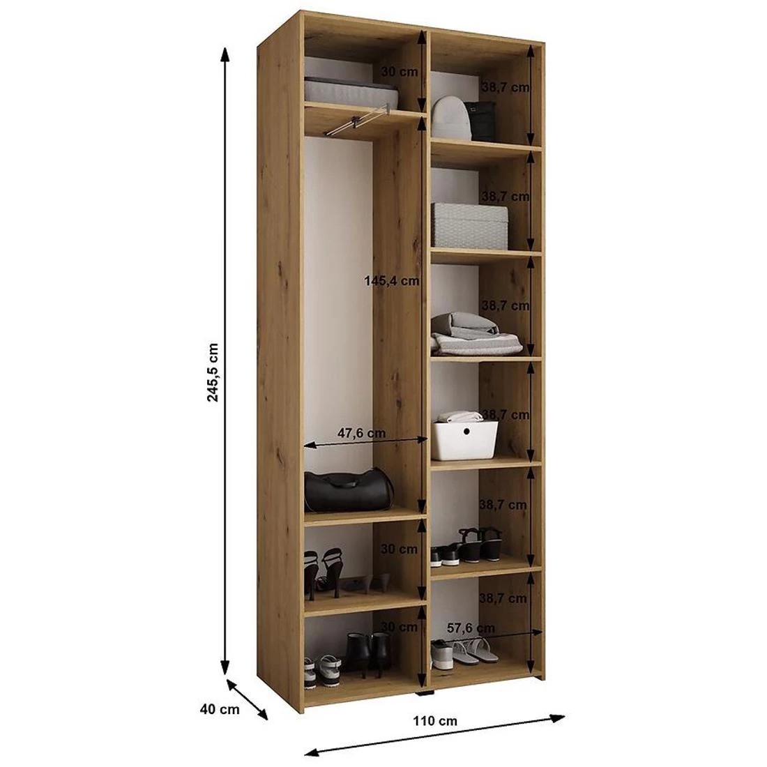 Como 2-110 ormar 40x110x245,5 cm bela/crna