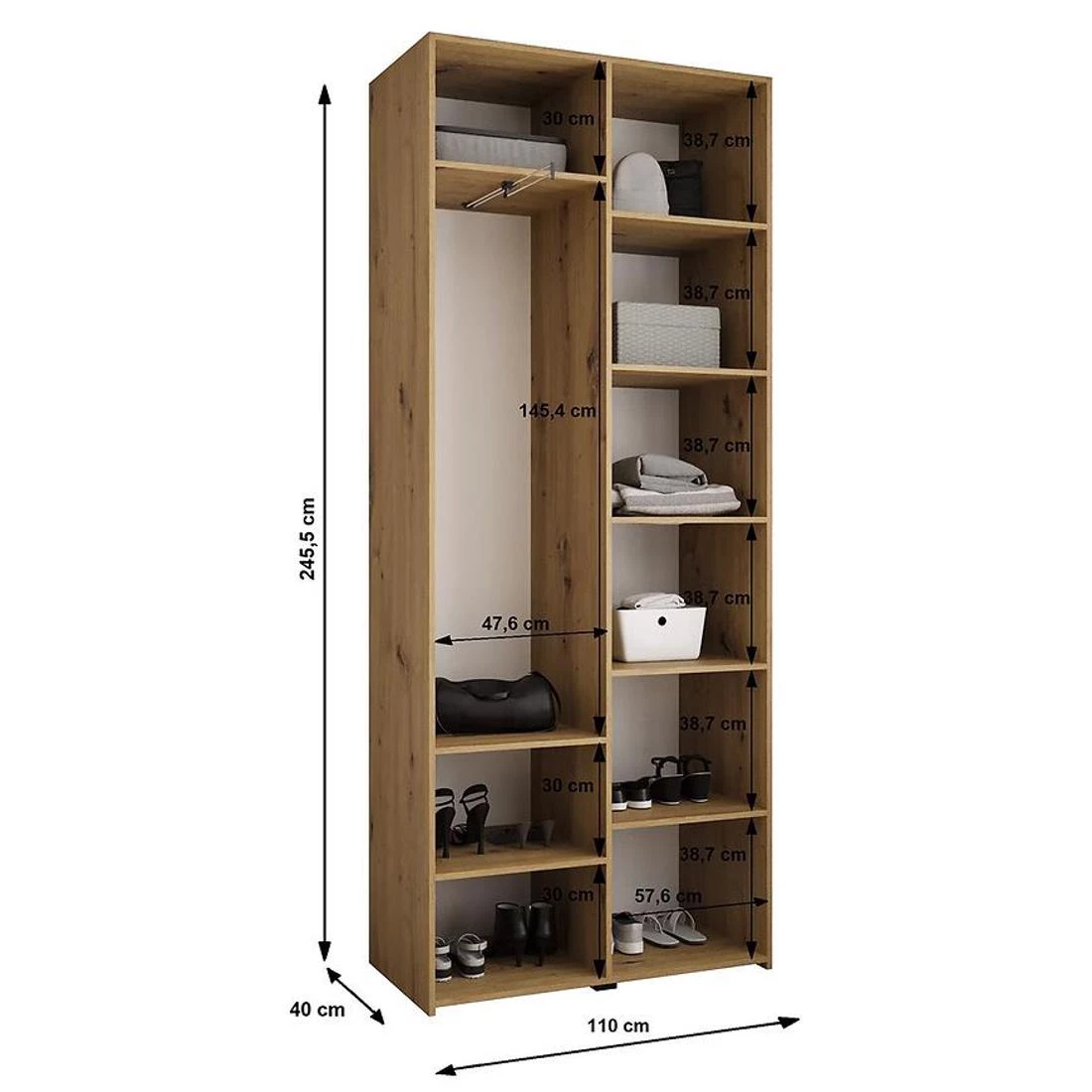 Como 1-110 ormar 40x110x245,5 cm bela/crna