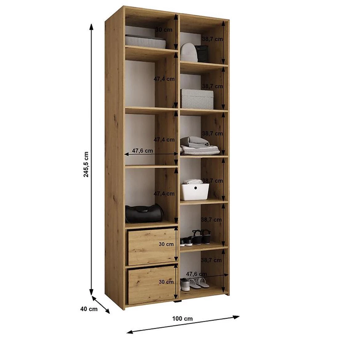 Como 1-100 ormar 40x100x245,5 cm bela/crna