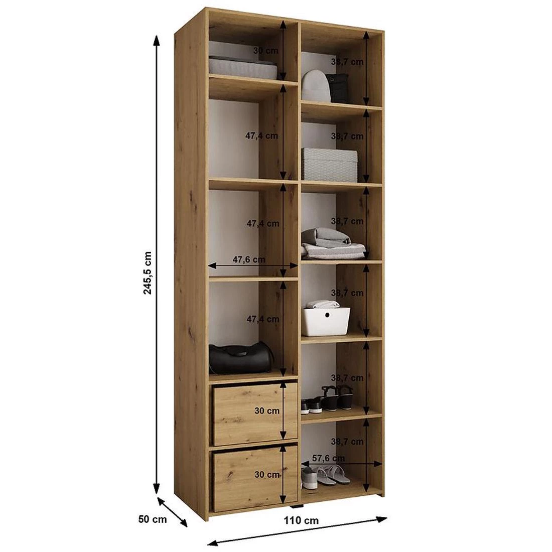 Como 2-110 ormar 50x110x245,5 cm  kašmir/crna