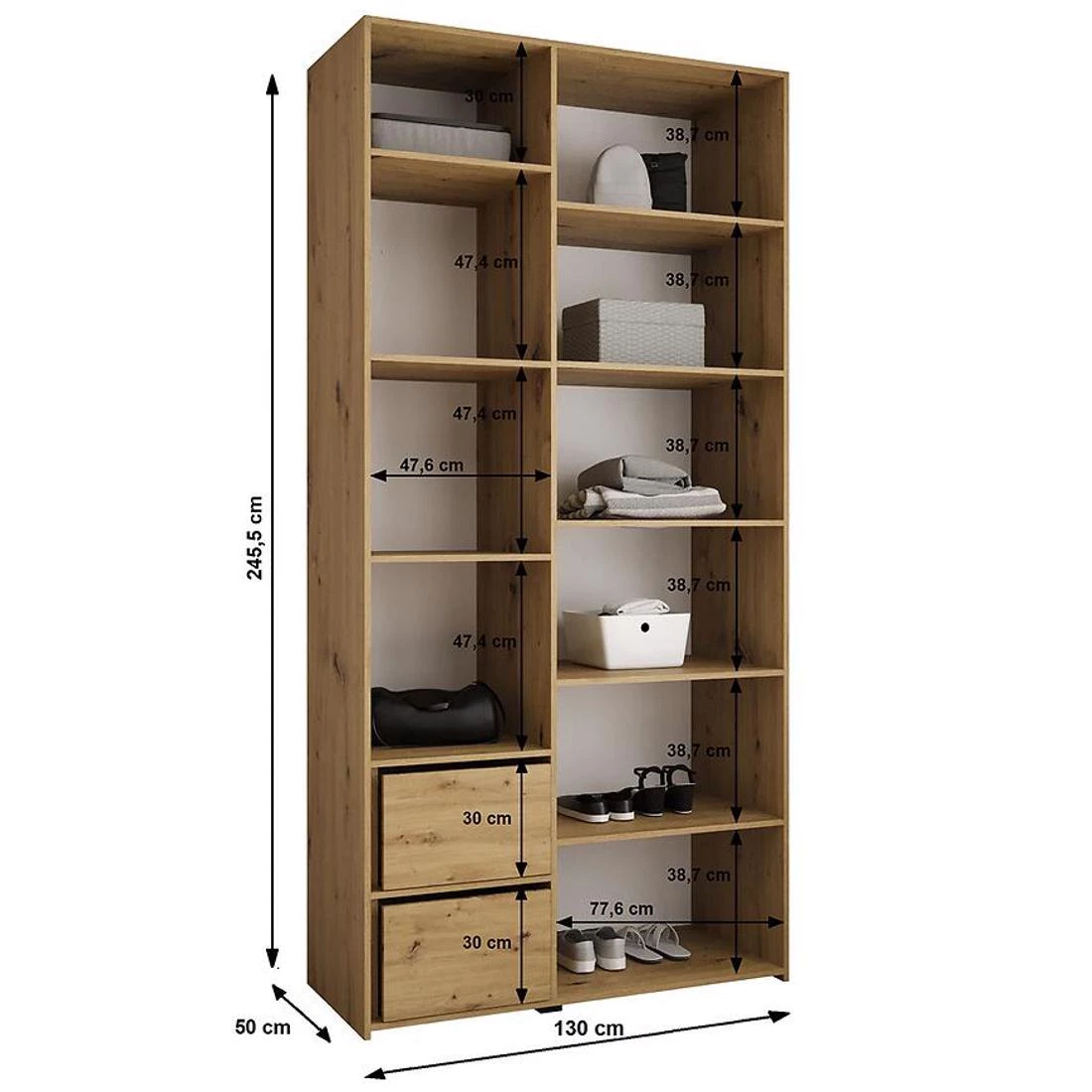 Como 1-130 ormar 50x130x245,5 cm bela/crna