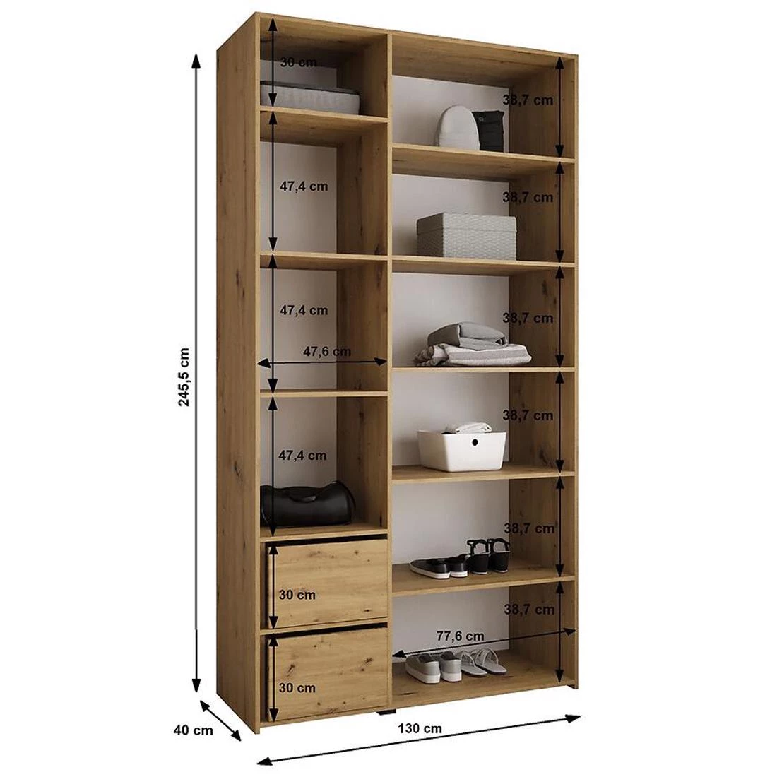 Como 1-130 ormar 40x130x245,5 cm kašmir/crna