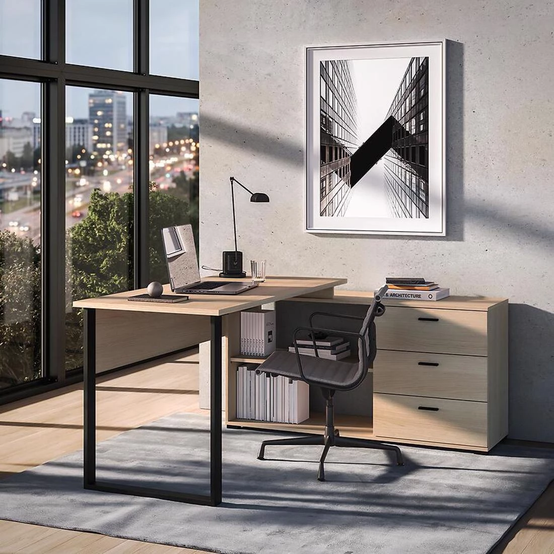 Odelis 09 radni sto 168x138x77 cm lindberg hrast
