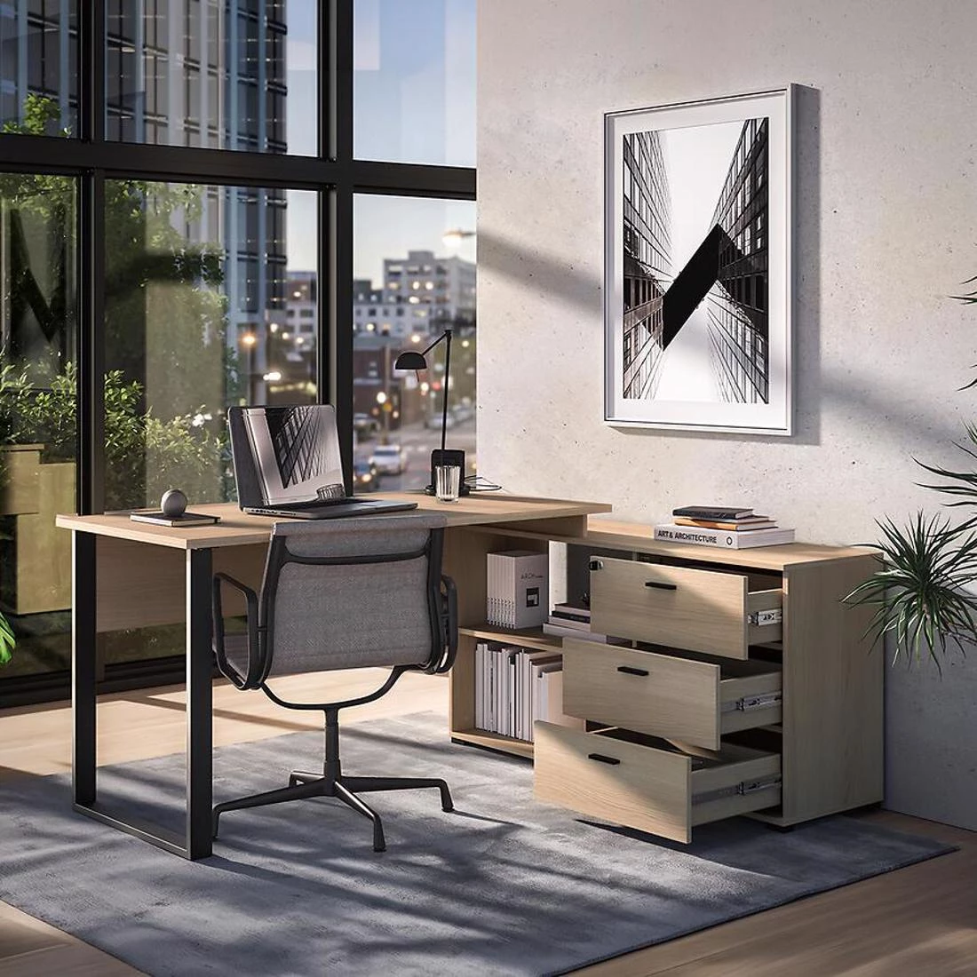 Odelis 09 radni sto 168x138x77 cm lindberg hrast