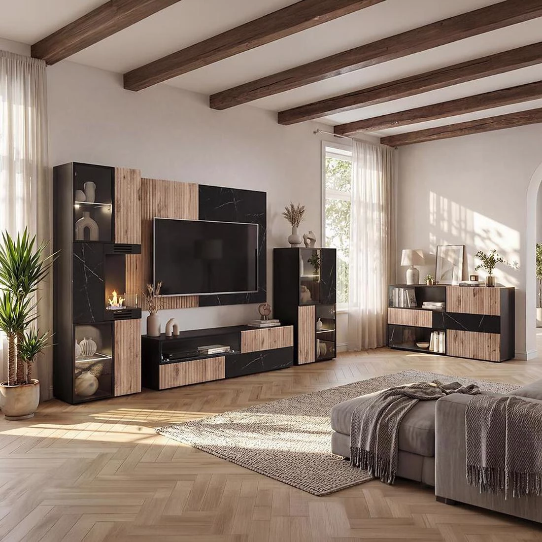 Cannes TV komode 160x45x42 crna/hrast