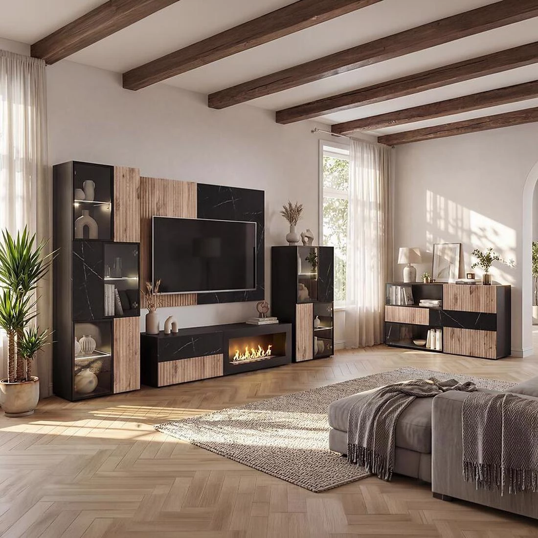 Cannes TV komode 160x45x42 crna/hrast