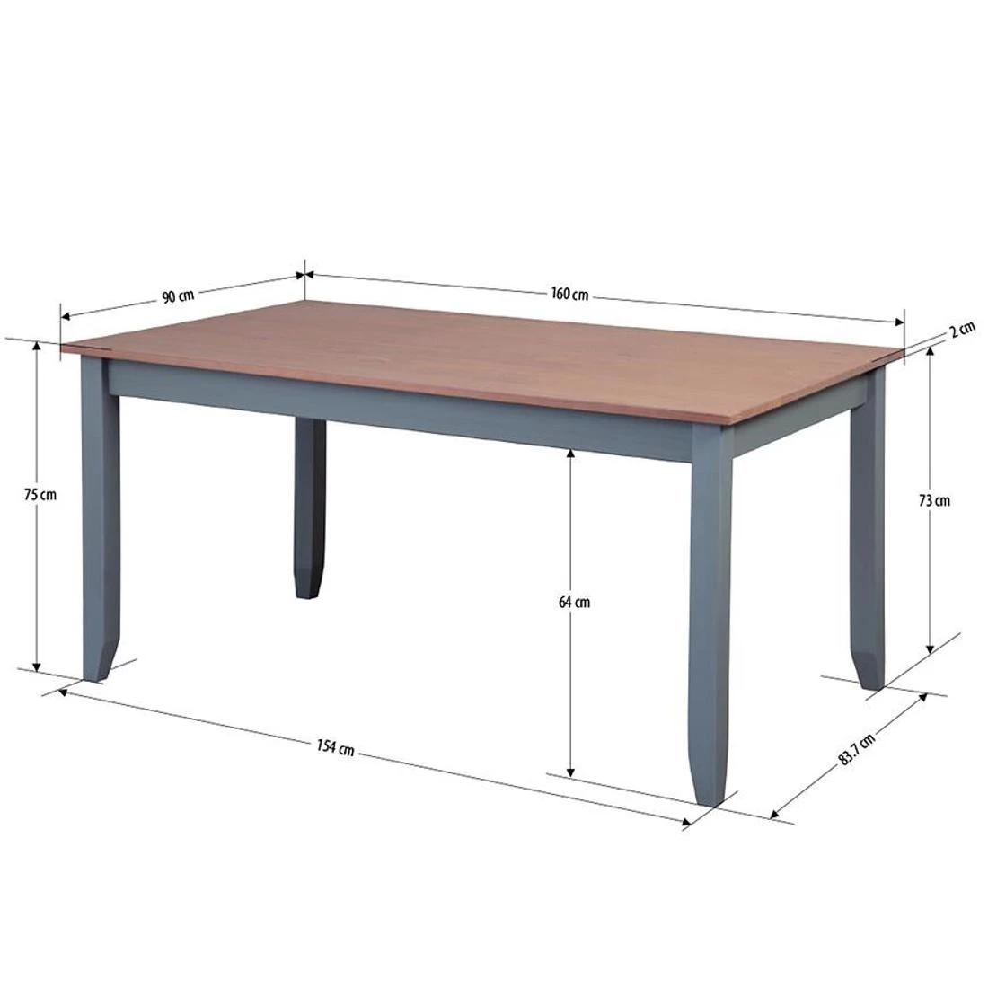 Luzerna stol 90x160x75 cm siva/hrast