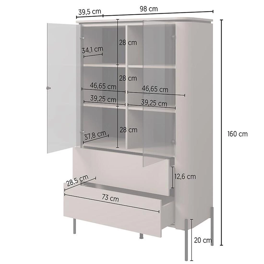 Bello vitrina 2V+2L. 98x38,5xX160 cm cappucino
