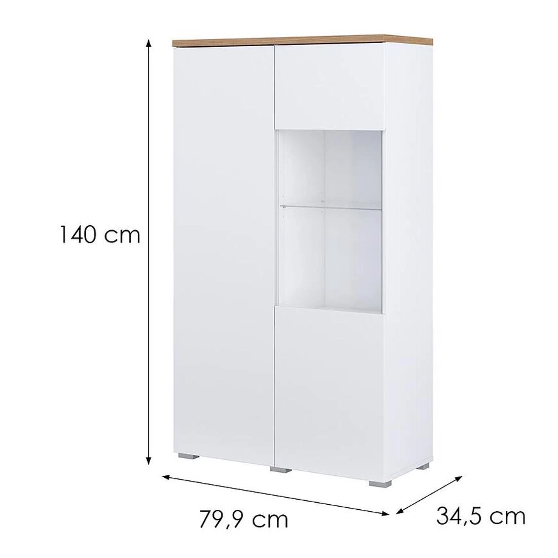Modo vitrina 2V 79,9X34,5X140 cm maubella hrast/bijela