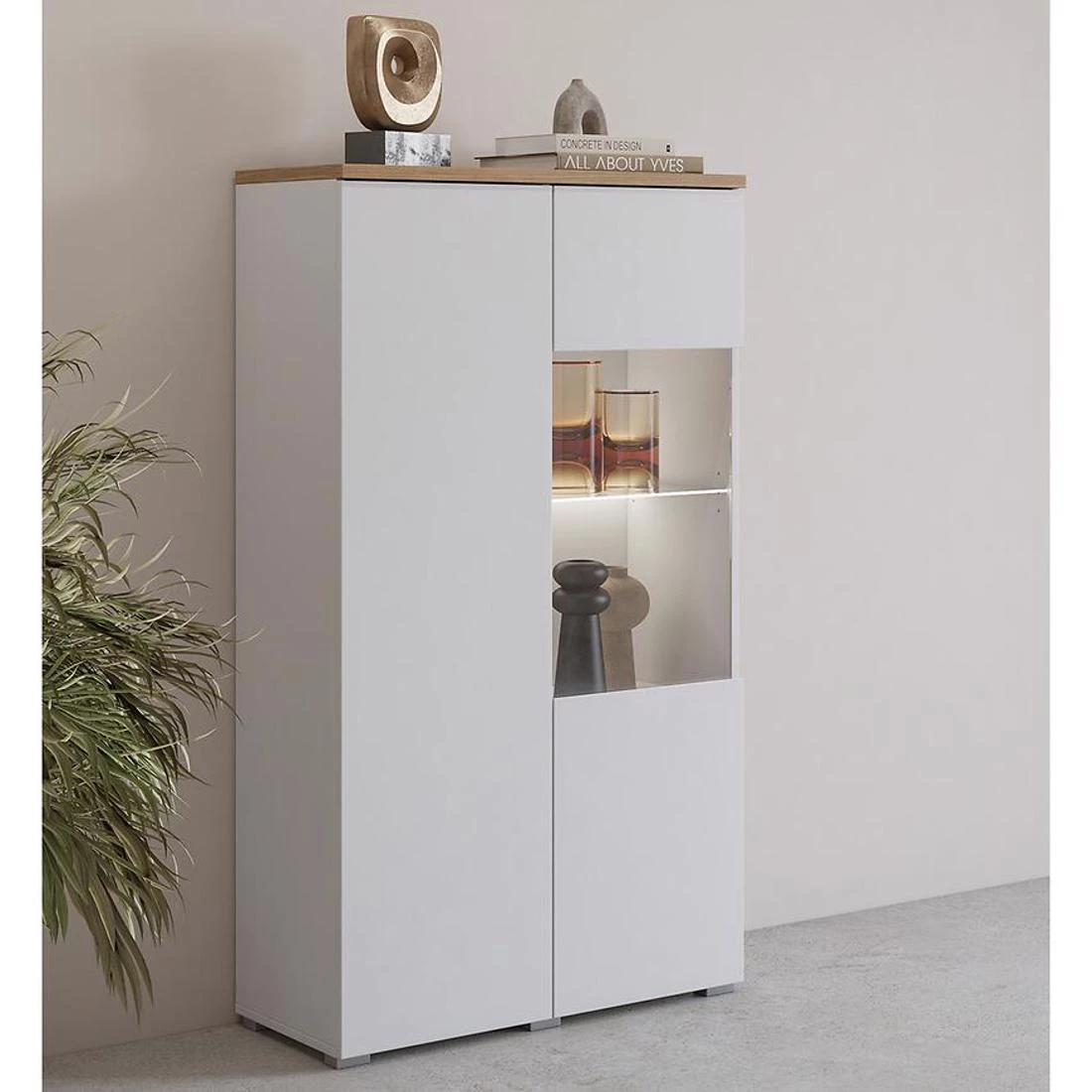 Modo vitrina 2V 79,9X34,5X140 cm maubella hrast/bijela