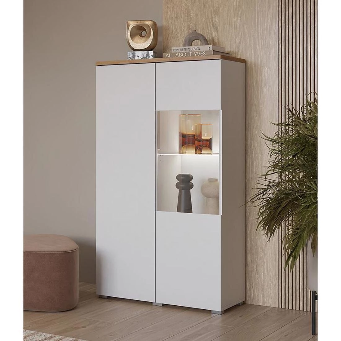 Modo vitrina 2V 79,9X34,5X140 cm maubella hrast/bijela
