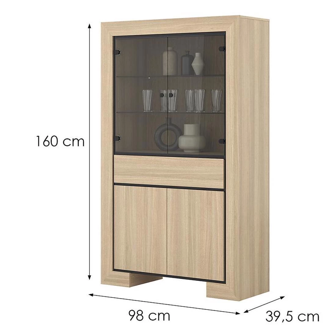 Cuba vitrina 4V+1L. 113x41x185 cm hrast/crna