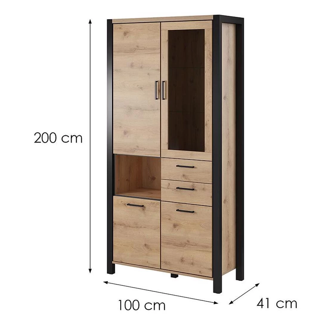 Aktiv Vitrina 4V+2L.100x41x200 cm taurus hrast/crna