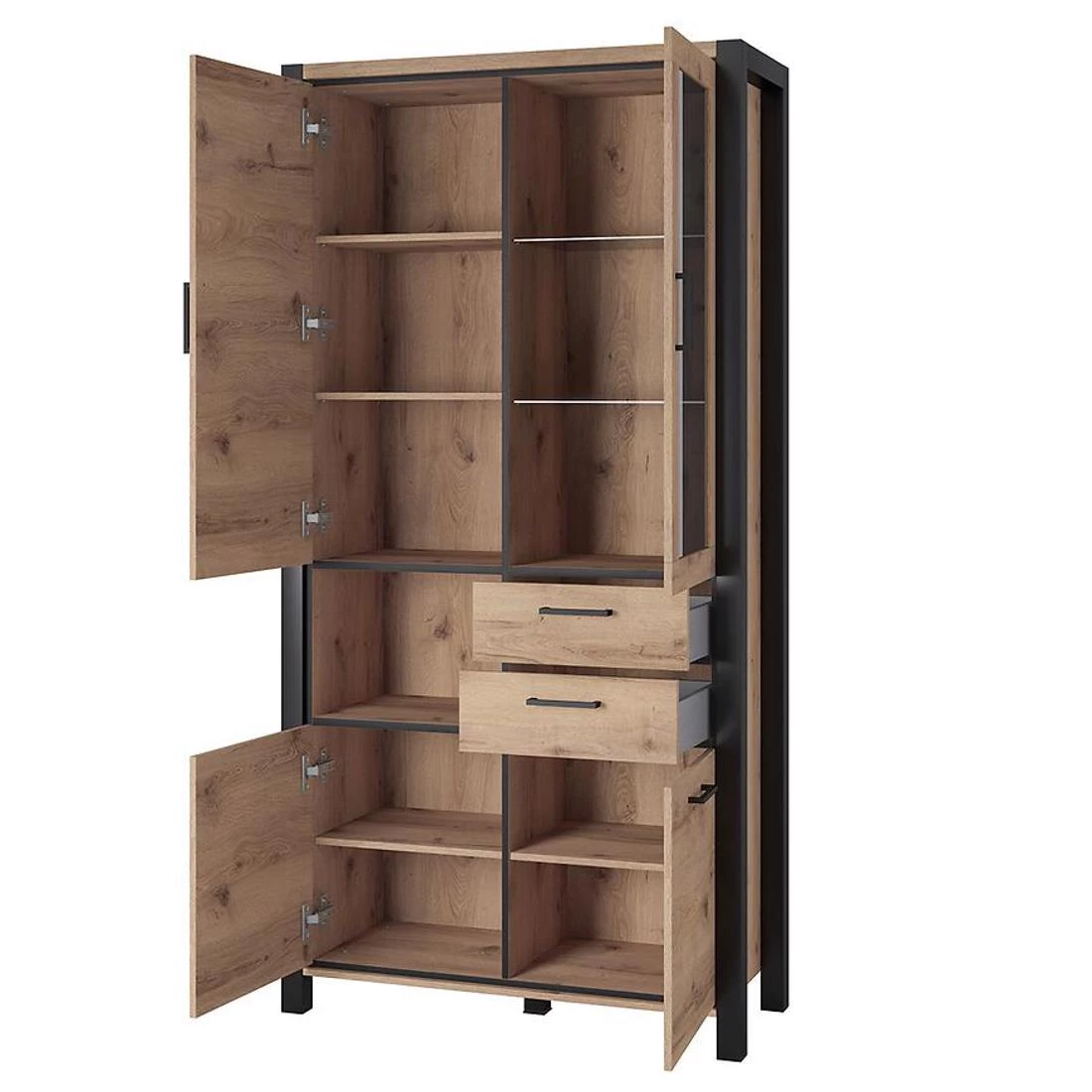 Aktiv Vitrina 4V+2L.100x41x200 cm taurus hrast/crna