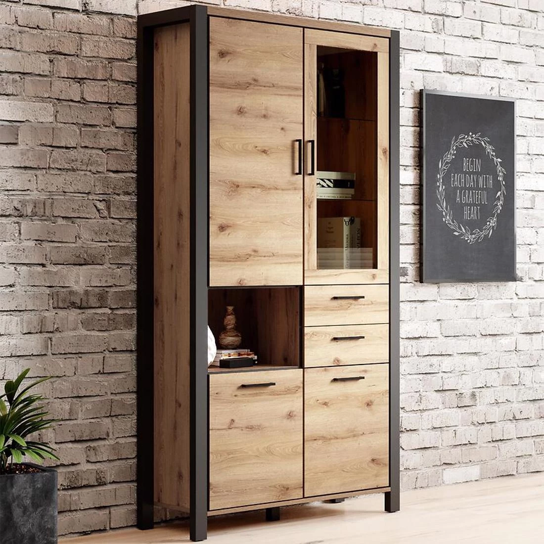 Aktiv Vitrina 4V+2L.100x41x200 cm taurus hrast/crna