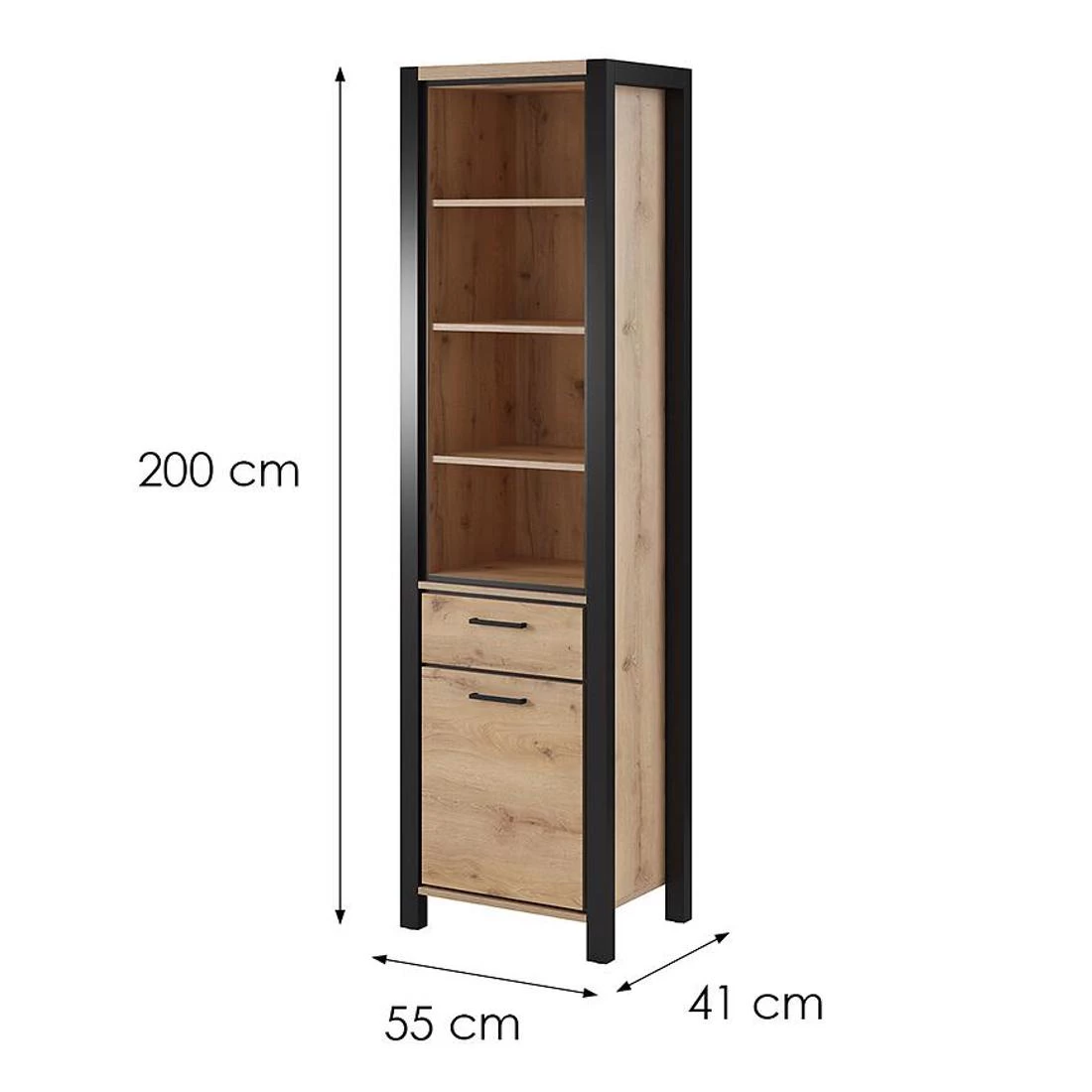 Aktiv vitrina 1V+1L. 55x41x200 cm taurus hrast/crna