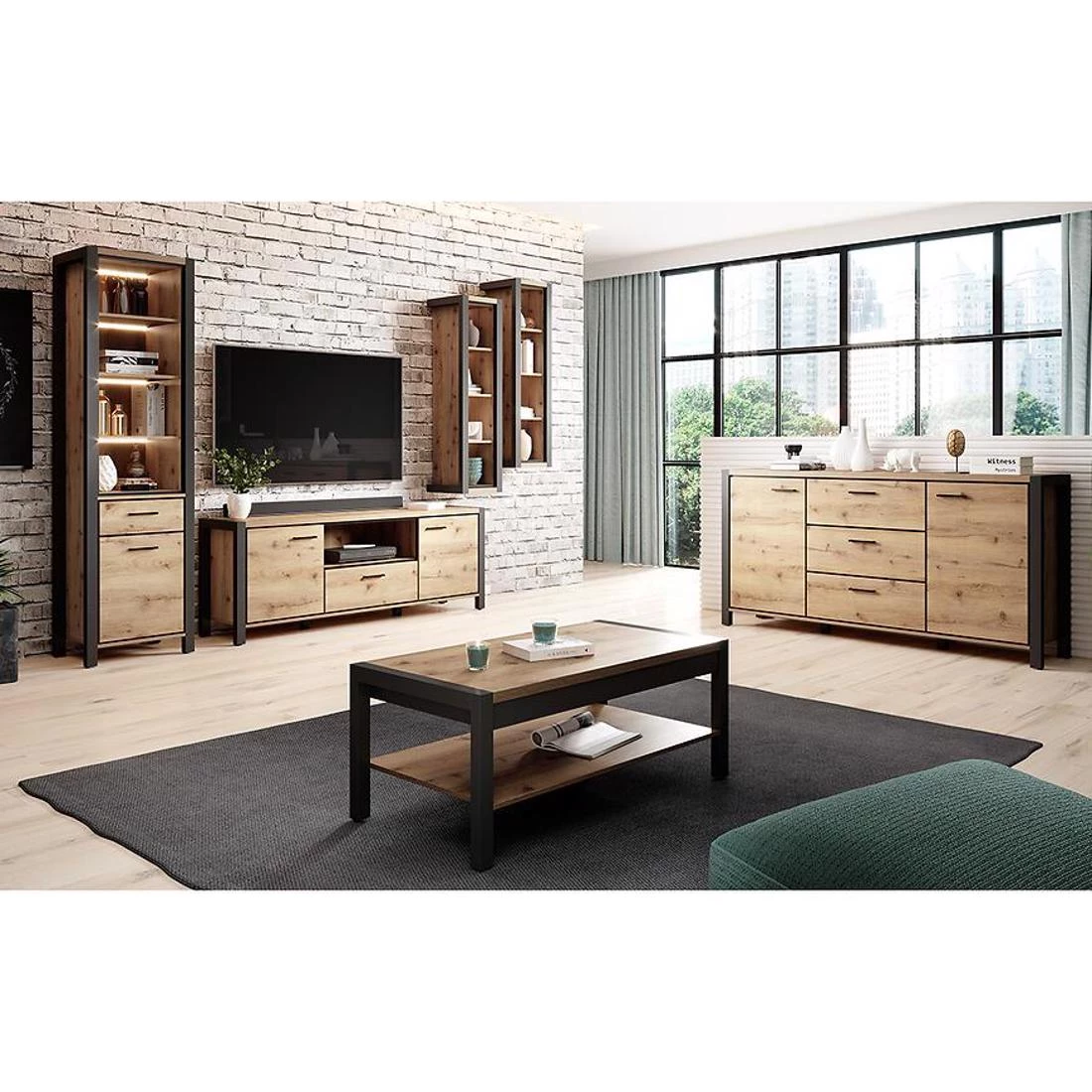 Aktiv vitrina 1V+1L. 55x41x200 cm taurus hrast/crna