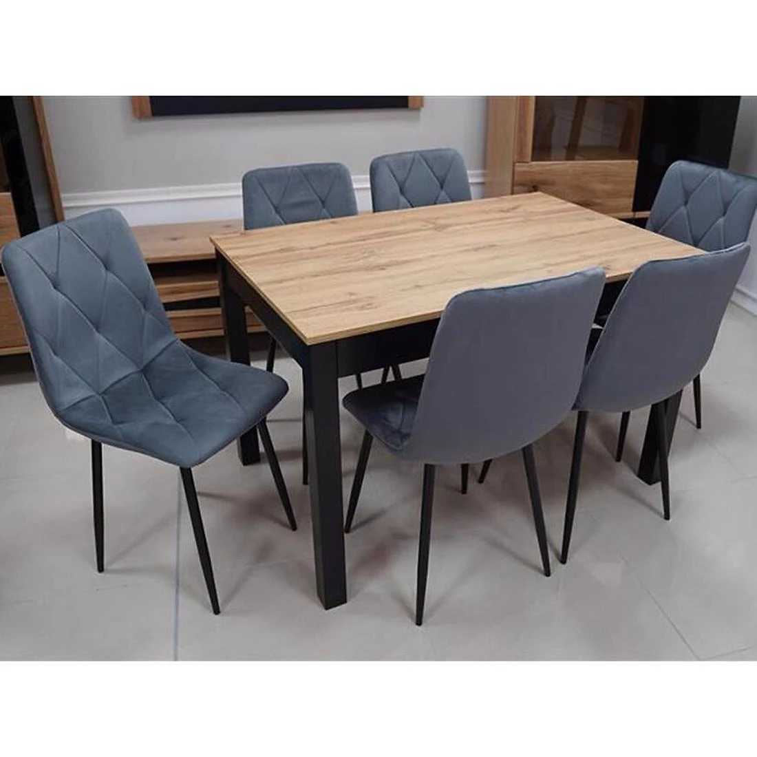 Lukasz set stol i stolice 1+6 80x140(180)x75cm hrast wotan/crna