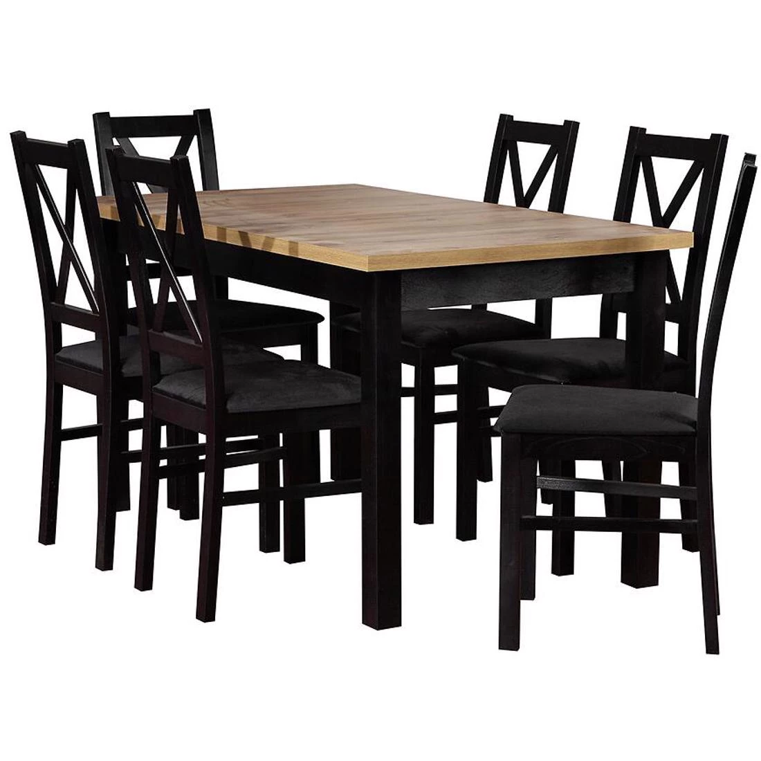 Alia set stol i stolice 1+6 140/180x80x40 cm hrast/crna