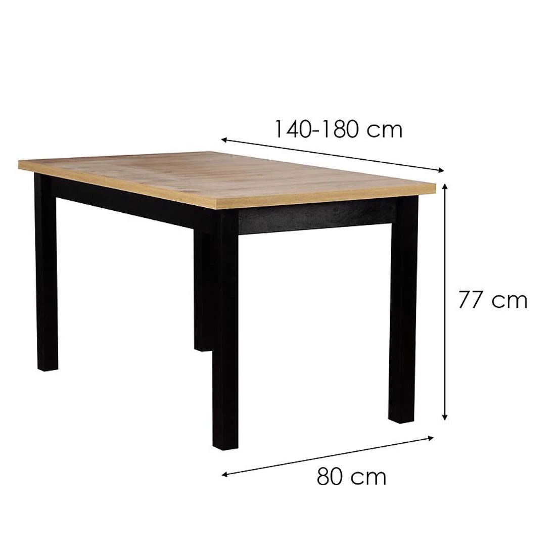 Alia set stol i stolice 1+6 140/180x80x40 cm hrast/crna